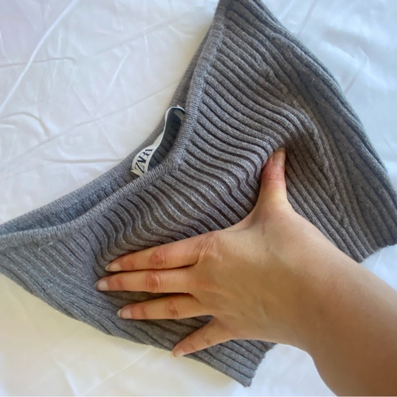 Zara Stone Grey Knit Tube Corset Bustier Crop Sweetheart Top Minimal Size S NWT - Picture 14 of 16